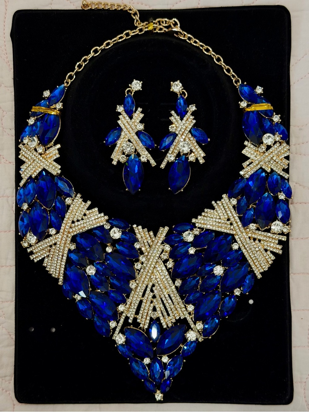 Gold-Tone Set with Deep Blue Crystal Accents